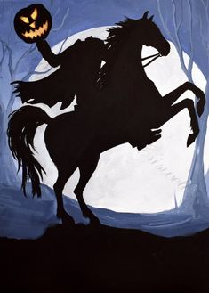 a painting of a person on a horse holding a pumpkin