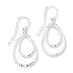 These stunning earrings feature a beautiful teardrop-within-a-teardrop design. Styled in polished sterling silver, the fashion jewelry earrings are secured with fishhook backs. Modern Hypoallergenic Teardrop Jewelry, Modern Silver Teardrop Earrings, Modern Teardrop Dangle Earrings With French Hook, Modern Pierced Dangle Teardrop Earrings, Modern Teardrop Pendant Earrings With Ear Wire, Modern Sterling Silver Teardrop Pendant Earrings, Classic Silver Teardrop Earrings, Modern Nickel-free Dangle Teardrop Earrings, Modern Hypoallergenic Teardrop Pendant Jewelry