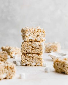 rice krispie treats stacked on top of each other