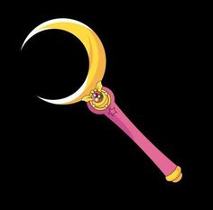 a pink and yellow toothbrush with a crescent on it's end, against a black background