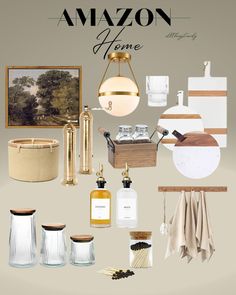 an assortment of home items displayed on a white and beige background with the words amazon above them