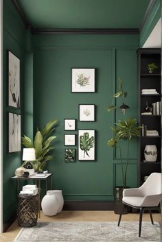 home decorating, home interior design, interior bedroom design, paint color match Green Office Inspiration, Hunter Green Office Walls, Green Walls Office, Green Office Walls, Green Feature Wall, Green Interior Paint, Green Home Office, Green Home Offices