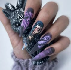 Black Halloween Nails, Edgy Nails, Beautiful Nail Designs, Dope Nails, Best Acrylic Nails, Long Acrylic Nails