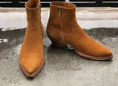 Cowboy Boots Street Style, Tan Cowboy Boots, Boots Men Outfit, Handmade Leather Boots, Quality Leather Boots, Custom Design Shoes, Ankle Boots Men, Mens Cowboy, Harness Boots