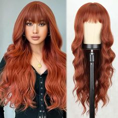 PRICES MAY VARY. 【High-Quality Material】This long auburn wig with bangs is made of the high-quality synthetic heat-resistant fibers, soft and smooth. The skin-friendly feature makes you feel very comfortable wearing it. The simulated scalp wig is vivid, making the hair crack more realistic and natural.The hairline is made hand-tied, which makes the hair look more real. Easy to comb and not easily tangle and hair loss. 【Unique Style & Benefits】The magic of this copper red curly wigs is that barbi Auburn Wigs, Red Curly Wig, Short Afro Wigs, Auburn Wig, Short Afro, Wavy Wigs, Afro Wigs, Wavy Wig, High Quality Wigs