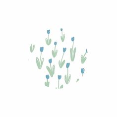 blue and green flowers are arranged in the shape of a circle on a white background