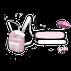 a pink backpack sitting next to a pillow and some other items on a black background