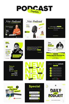 a bunch of different web pages that are on top of each other, with the words'new news'in black and green