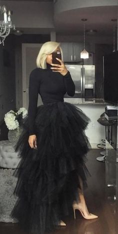 900+ Style Junkie ideas | style, fashion, beautiful dresses Tulle Skirt Birthday Photoshoot, High Low Tulle Skirt, Black Long Sleeve Prom Dress, Black Tulle Skirt, Tulle Skirts Outfit, Skirt Tutu, Skirt Tulle, Tulle Skirt Black, Dress With Tulle