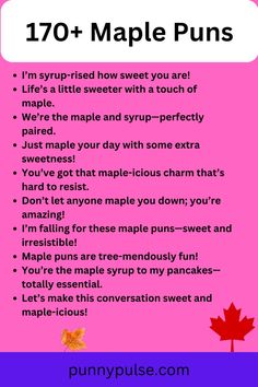 a pink poster with the words maple puns on it