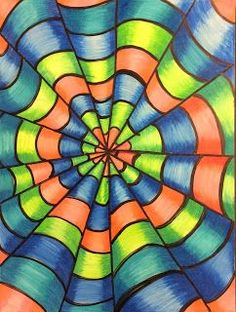 an abstract painting with many colors and lines in the shape of a spider's web