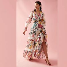 So Fun And Femme, This Floral Printed Maxi Dress Is Featured In A Lace-Adorned, Tiered Silhouette With Slightly Exaggerated Sheer Sleeves And Cutout Detailing At Sides For Added Dimension. Classic, Relaxed Fit. V Neckline. Exaggerated Side Cutouts. Lace Inserting. Hidden Zip Closure. Slightly Puffed Sheer Sleeves. Stun In This Forever Classic Maxi Dress Sure To Be Your Top Pick For Any Special Occasion. Hibiscus Vanilla. Size Sold Out Online, Including Free People And Revolve. Care Free People ( Custom Gown, Cutout Maxi Dress, Lace Maxi, Lace Maxi Dress, Shop Maxi Dresses, Sheer Sleeves, Printed Maxi, Top Pick, Floral Maxi