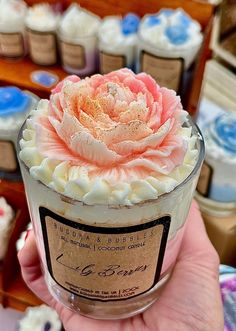 handmade dessert candle fragranced with Vanilla Latte  embed and Rose embed Whipped Candles, Dessert Candle, Vegan Plant Based, Coconut Candle, Artisan Candles, Beautiful Leaves, Dessert Candles, Candle Care, Raspberry Seed Oil