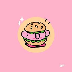 a drawing of a hamburger on a pink background