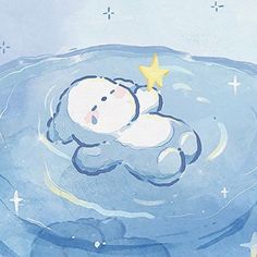 a drawing of a baby in the water with a star on its head and body