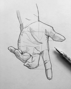 a pencil drawing of a hand holding something