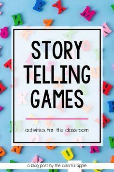 the text story telling games is surrounded by colorful letters