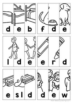 an alphabet worksheet with pictures of people and animals in the same area, including letters