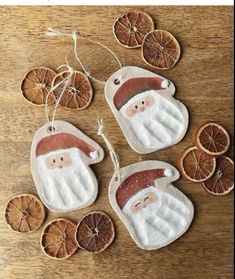 christmas ornaments made from orange slices and santa clause