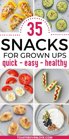 Bell pepper nachos, cucumbers with avocado, hard boiled egg and tomato, celery boats, apple slices, yogurt with nuts and seeds. Easy Snacks For Adults, Quick And Easy Snacks, Snacks For Adults, Healthy Savory Snacks, Easy Healthy Meals, Vegetable Snacks, Healthy Eating Snacks, Veggie Snacks