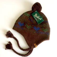 Wonderful Winter Hat With Ties Fleece Inner Lining Headband And Ear Flaps Stays On In Any Weather 50% Wool, 50% Acrylic Brown With Blue, Green Reindeer Design Check Out My Closet For More Quality Outdoor, Travel And Sportswear Items Winter Earflap Hat, Winter Hats Outfit, Wool Winter Hat With Ear Flaps, Winter Hat With Ear Flaps, Beanie With Ear Flaps, Ear Flap Beanie, Hat With Ear Flaps, Pompom Beanie, Earflap Beanie