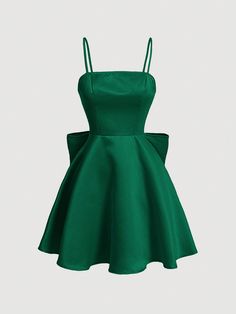 Women's Solid Color Back Bowknot Decor Lace Up Elegant Camisole Sleeveless Dress Dark Green Casual  Sleeveless Woven Fabric Plain Cami Non-Stretch  Women Clothing, size features are:Bust: ,Length: ,Sleeve Length: Green Hoco Dress Short, Dark Green Homecoming Dresses, Hoco Dress Short, Green Hoco Dress, Grad Dresses Short, Short Green Dress, Light Green Dress, 17 Birthday, School Dance Dresses