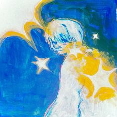 an abstract painting of a woman holding a star