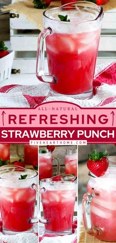 fresh strawberry water is in a pitcher and garnished with mint