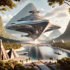 an artist's rendering of a futuristic floating city