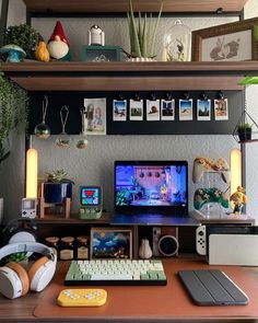 a desktop computer sitting on top of a wooden desk