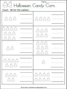 halloween candy corn worksheet for kids to practice counting and writing the number line