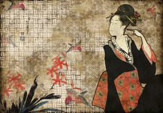 A Geisha sits in a tranquil garden watching small birds swoop between the fiery redleaved branches. This scene is beautifully rendered in fine Japanese brush line on what appears to be a rough wall. Shown here in a red colourway. Designed by Hiroshi Tsunoda. Geometric Pattern Wallpaper, Mc Escher, Graffiti Murals, Graffiti Wallpaper, Luxury Wallpaper, Wallpaper Direct, Nikko, Wallpaper Calculator, Cadiz