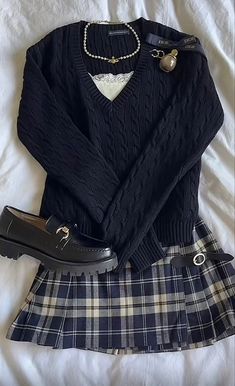 Estilo Preppy, Mode Inspo, Plaid Skirt, 가을 패션, Really Cute Outfits