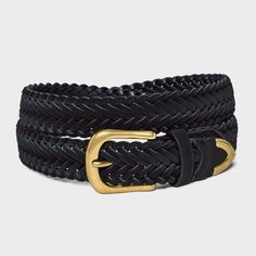 Elevate your everyday or going-out looks with this Woven Suede Belt from Universal Thread™. This stylish belt features a woven construction with a braided design for textured appeal and a gold-tone metal buckle closure. The adjustable strap offers a secure, customized fit around your waist, and the black color pairs well with both casual and dressy outfits. Universal Thread™: Found exclusively at Target. Color Pairs, Going Out Looks, Braid Designs, Suede Belt, Branded Belts, Woman Weaving, Woven Belt, Western Belts, Color Pairing