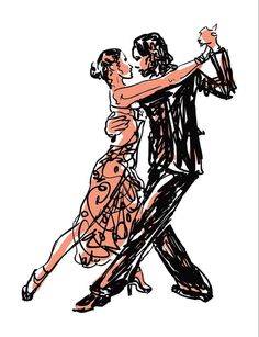 a drawing of two people dancing together