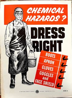 an old poster advertises dress right for women in aprons and goggles