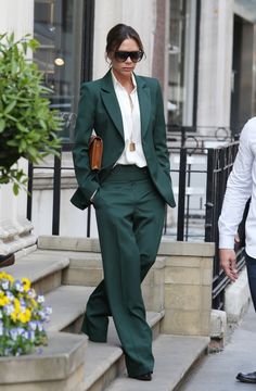 Women’s Suits Work, How To Style A Suit Women, Olive Suit Women Outfit, Suit Outfits For Women Party, Scotts Mayfair, Prom Suits Women Masc, Green Suits For Women, Dark Green Suit For Women, Green Suit Prom