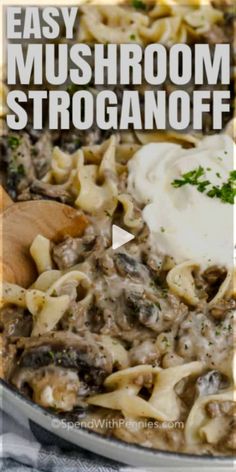 an easy mushroom stroganoni recipe in a skillet