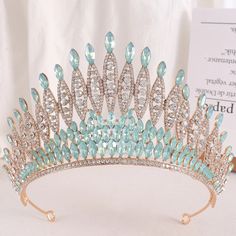 45774359494915 Sapphire And Emerald Wedding Crown, Opal Tiaras And Crowns, Emerald Crystal Crown, Viridescent Crown, Aquamarine And Pearl Gold Tiara, Baroque Crown, Crown Women, Hair Accessories Green, Crown Hair Accessories