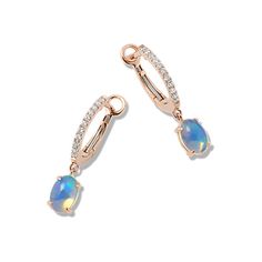 Natural opals dangle from these gorgeous drop earrings while natural diamonds decorate their secure hinged closure. Crafted in vivid 14-karat rose gold  these earrings offer a shimmering  luminous look. To care for natural opals  gently clean in warm water with mild detergent and a soft toothbrush or cloth. Avoid bleach  chemicals  cleaners  and rapid temperature changes. Opal Dangle Earrings, Elegant Opal Gemstone Drop Earrings, Pink Opal Drop Earrings, Opal Earrings Stud Rose Gold, Opal Earrings For Anniversary - Fine Jewelry, Soft Toothbrush, Diamond Drop Earrings, Diamond Drops, Natural Opal