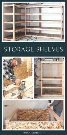 the storage shelves are being constructed with wood