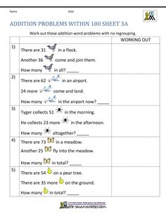 the worksheet for addition problems with words and numbers to help students understand what they are