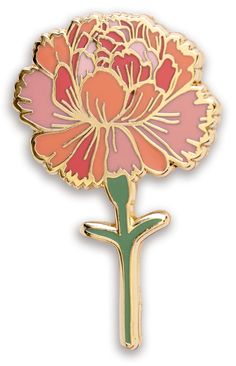 a pink and green flower pin on a white background