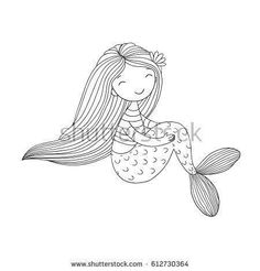 a cute little mermaid with long hair sitting on the ocean floor coloring pages for kids