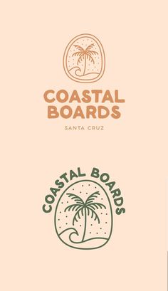 the logo for coastal boards and santa cruzs is shown in three different colors, including pink