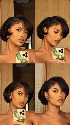 Slick Press On Short Natural Hair, Mom Cut Black Women, Relaxed Hair Short, Short Hair Baddie, Slick Press, Very Short Bob Black Women, Short Hair Blowout, Pressed Natural Hair, Silk Press Natural Hair