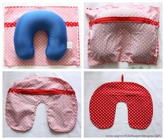 four images show different types of eye masks, one with red and white polka dots on it