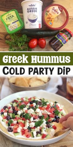 this greek hummus cold party dip is the perfect appetizer