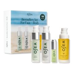 Bestsellers Set For Face + Body - BEST SELLERS SET FOR FACE AND BODY 4 PCBenefitsA complete daily routine for face and bodyCleanses, plumps, and protects skins moisture barrierLeaves skin healthy, hydrated, and glowingSustainably packaged: All bottles are made of frosted glass.Key IngredientsLactic Acid: gently exfoliates skinHyaluronic Acid: works to boost hydration, fullness and firmness of skinNiacinamide (Vitamin B3): improves skin hydration and enhances skins barrierUndaria Seaweed: repleni Daily Skincare Routine, Lightweight Moisturizer, Cream Serum, Body Cleanse, Oil Cleanser, How To Exfoliate Skin, Daily Skin Care Routine, Daily Skin Care, Skin Care Moisturizer