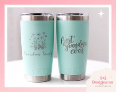 two stainless steel tumblers with the words best grandma ever printed on them, sitting next to each other